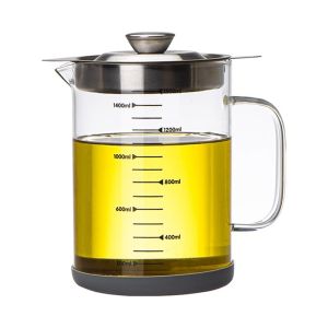 Ready stock  1500ml high borosilicate large capacity heat-resistant glass oil filter pot stainless steel filter oil storage pot