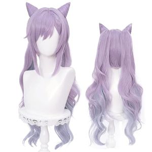 Game Genshin Impact Keqing Cosplay Costume Jacquard Fabric Uniform Wig Halloween Carnival Party