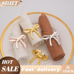 SDJZT 4pcs Vàng Bow Khăn ăn Vòng khăn ăn tái sử dụng chủ thích hợp cho ngày Valentine Các bên và trang trí bàn đám cưới