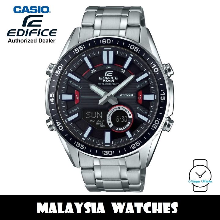 OFFICIAL WARRANTY Casio Edifice EFV C100D 1A Analog Digital Chronograph 100M Black Dial Stainless Steel Men s Watch EFVC100D EFV C100D 1AV EFV C100D 1AVDF Lazada