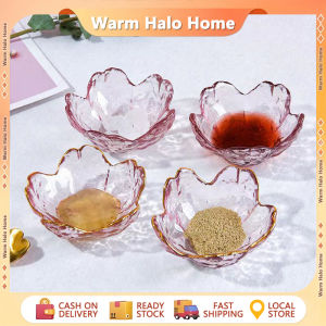 2pcs Small Glass Dish Japanese Style Cherry Blossoms Glass Sauce Bowl Mini Seasoning Plate