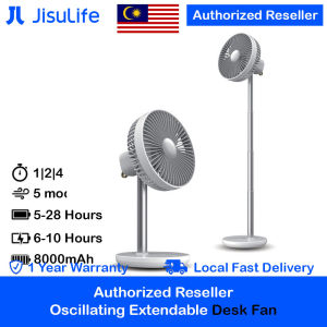 JISULIFE Oscillating Rotation Desk Fan Portable Timer Setting Extendable Desktop Fan 8000mAh USB-C Rechargeable Electric Table Fan for House Warming Gift Idea Office Room Travel Outdoor Indoor Picnic Party FA13P