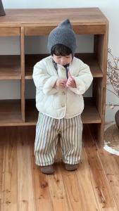 Childrens cotton coat 2025 Autumn and winter baby clothes boys thickened striped pants set custom-made