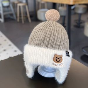 WENQI Soft Kids Earmuffs Cap Warm Thickened Knitted Beanies Gift Cartoon Baby Hat Children Wear