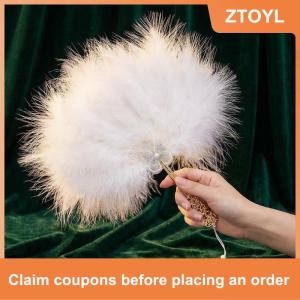 【ZTOYL】 Đà Điểu Fan Gothic Lolita Vòng Thiết Kế Vàng Hollow Xử Lý Thanh Lịch Tay Fan Cho Trang Phục Sân Khấu Hiệu Suất