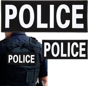 Patch 2 Pack Reflective Patch Hook and Loop Durable Fabric Patch with Reflective Printed Letters for Officer Guard Custom Uniforms Vest Jacket Carrier 1 Small and 1 Large