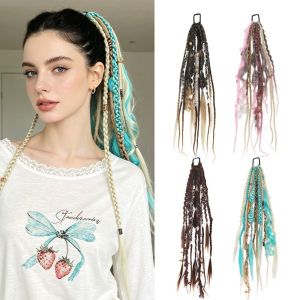 NALANILI Hand-Braided Matte Dreadlock Ponytail Elastic Beaded Braided Ponytail Extension Styling Synthetic Fiber Ponytail Hairpiece Music Festival