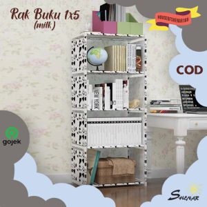 MURAH BISA COD RAK PORTABLE SERBAGUNA RAK BUKU HELM RAK BERMOTIF BESI KAIN BONGKAR PASANG (RAK BUKU 1x5 - MILK) SHENAR