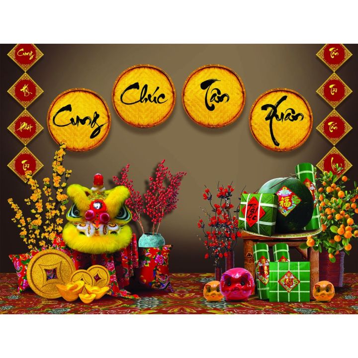 Tranh vải tết, phông nền chụp ảnh tết Quý Mão 2023 trang trí tết nguyên đán,  quán cafe, studio tặng kèm đinh móc | Lazada.vn