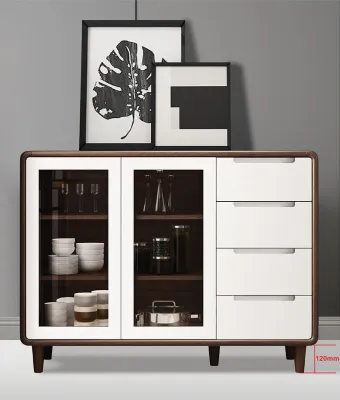 Solid MDF Wood Gloss White / Walnut Display Cabinet