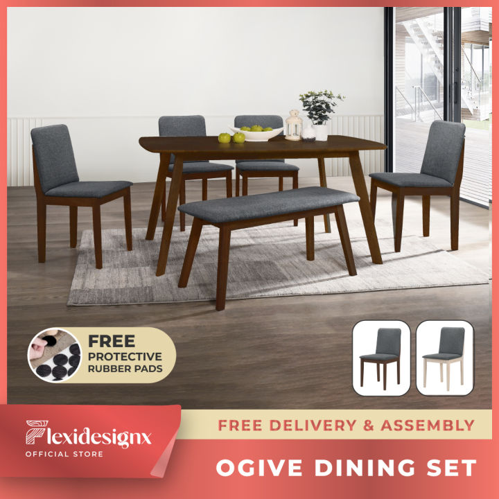 Dining Set 4 / 6 Pax Solid Wood Dining Chair Bench Flexidesignx OGIVE