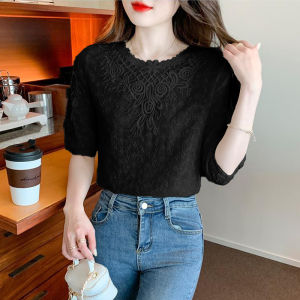 NDDshop สินค้าใหม่✨ เสื้อลูกไม้มาแรง เสื้อเสื้อผ้าแฟชั่นลายฉลุ ตกแต่งคอเสื้อลายลูกไม้ 🌼 สไตล์ฉลุสวยงาม สวยดูดีมีสไตล์ ละมุนมากแม่