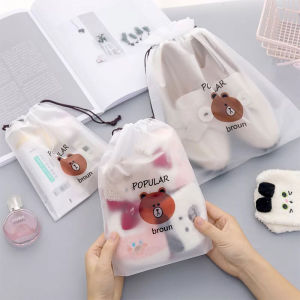 FF Tas Travel Karakter Bear Tas Import Serba Guna/Tas Transparan Serut Tahan Air/Kaus Kaki Pakaian Dalam Kotak Makeup Sepatu Handuk Sabun COD