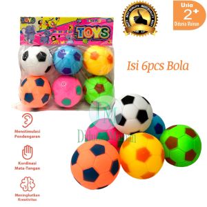 Mainan anak laki laki perempuan bola karet mini pencet bunyi warna warni isi 6 pcs
