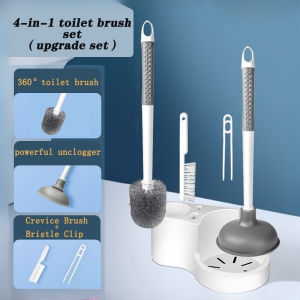 Toilet Brush Set 4-in-1 Toilet Brush With Wall-mounted Holder Bathroom Cleaning Brush Plunger