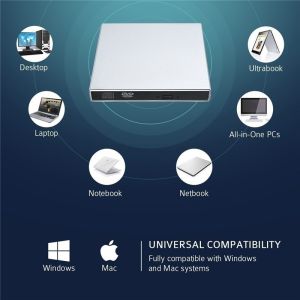 DVD Drive Slim Portable Optical Drive Writer Burner Rewriter Untuk PC /Laptop CD ROM Drive External