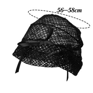 หมวกถักลูกไม้สำหรับผู้หญิงหมวกทรง Beanie ระบายอากาศได้หลากหลายรูปโบว์กลวงแฟชั่นเกาหลี2024ฤดูร้อน