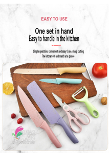 SGA RT84 Pisau knife Stainless anti lengket 1 Set isi 6 termurah Pisau set lengkap pelapis anti lengket warna pastel