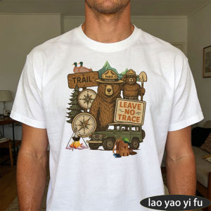 [Local Stock] HBESTY  Retro Park Ranger Bear Off Road Vehicle Graphic T Shirt Men Vintage Outdoor Camping Print Top Summer National Park Travel Tees