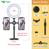 TNW Ring light 16cm/6inch Dual Mobile Phone live stand For Vlogging with 3 different color fill lights beauty light Mini Stand Live stream Selfie Make Up