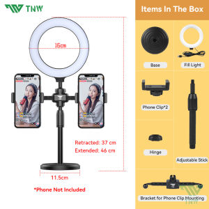 TNW Ring light 16cm/6inch Dual Mobile Phone live stand For Vlogging with 3 different color fill lights beauty light Mini Stand Live stream Selfie Make Up