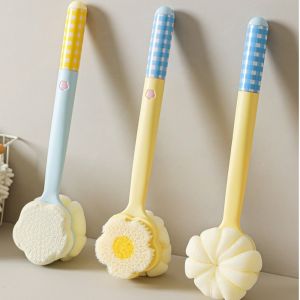 ZM10Q ดีไซน์ดอกไม้ แปรงอาบน้ำดอกไม้โดปามีน หลายฟังก์ชัน สองด้าน แปรงอาบน้ำด้ามยาว ใช้งานได้จริง ขนแปรงนุ่ม แปรงขัดหลัง ห้องน้ำ