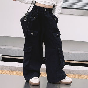 Rolanko Jogger Pants for Kids Girls Loose Wide Leg Cargo Baggy Pants Students Casual Elasticated Waist Trousers Korean Style 4-14 Years