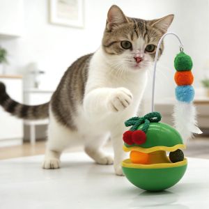 PAZNUL Tumbler Design Hairball Feather Teasing Cat Stick Feather Attachment Fur Ball Tumbler Cat Teasing Stick Fun Anti-Boredom Self Play Teaser Wand Cat Dog