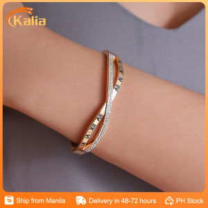 Full Diamond Roman Numeral Cross Hollow Out Bracelet Italian Vintage Style Elegant Fashion