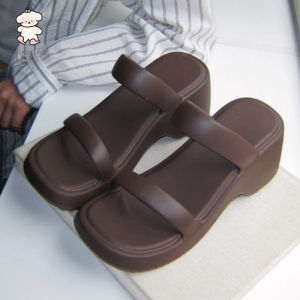 WY-XIXITIAO Vacation Students 2025 New Style Height Increasing Double Strap Slippers Solid Color Outdoor Summer Womens Fashion Sandals