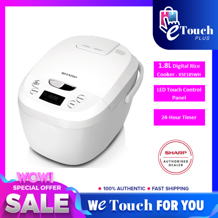 SHARP (KSE185WH) 1.8L DIGITAL NON STICK RICE COOKER 1.8mm THICK INNER POT (WHITE) Lazada