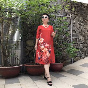 Đầm Trung Niên Dáng Suông A Che Bụng - Vải Lụa Thạch Anh Sang Trọng. Đủ Size từ 48kg đến 90kg.