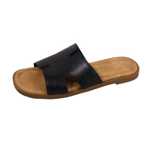 YOTO New H-Strap Flat Sandals For Women Leather Slide Sandals Comfortable Outdoor Beach Slippers