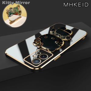 MHKEID Casing Ponsel untuk VIVO Y55 Y75 5G Y55s 5G Y33s 5G Y33E 5G Y52T 5G Y30 5G IQOO U5E IQOO Z6 5G Case pola kartun Hello Kitty Casing lapisan perbatasan Softcase Gel silika wadah Kesing HP penutup lensa kamera Phone Stands
