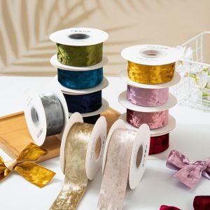 OWMXZL 3.8cm Width Velvet Wired Ribbon Crushed Velvet 5 Yards Length Rhinestone Velvet Ribbon Fashion Plush Gift Wrapping Ribbon Gift Wrapping Christmas Tree