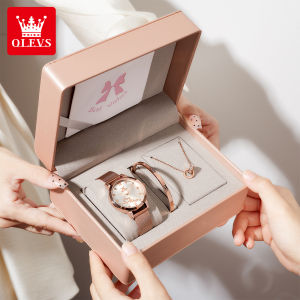 PLAYBOY/OLEVS Watch set withbox for women 2025 Buy 1 Take 3 Send Exquisite Gift Box Water proof Necklace Bracelet Calendar Stainless Steel Fashion Watch Quartz