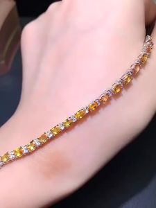 KJJEAXCMY fine jewelry 925 sterling silver inlaid natural yellow sapphire womens gem bracelet Anniversary Halloween support tes