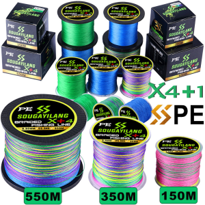 Sougayilang PE Fishing Line 150M/350M/550M Super Strength PE Braided Fishing Line X4+1 Strand 12.3-55.8LB Fishing Line for Fishing.