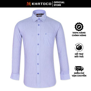 Sơ Mi Sọc Dọc Tay Dài Màu Xanh Dương - Navy Form Tailor Fit Chống Nhăn Lai Bầu - Áo Nam Khatoco
