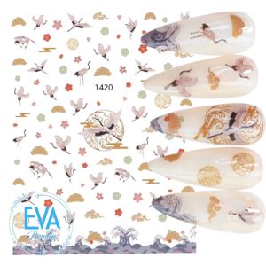 Sticker Dán Móng Tay 3D Dạng Decal Dán Chống Nước Hoạ Tiết Tiên Hạc Bay Lượn Phong Cách Trung Hoa JO1420