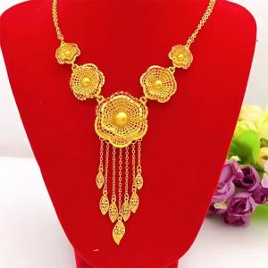Vietnam placer gold   Womens Flower Chain Set 5 Flower Necklace