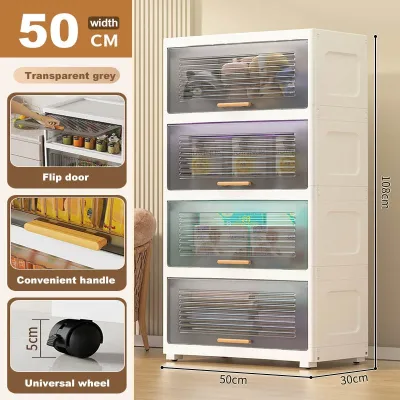 JJ.SG L50CM Large Capacity Storage Cabinet Transparent Flip Plastic Kitchen Cabinet Stackable Drawer Storage Box