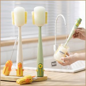 แปรงฟองน้ำ ห้าในหนึ่งเดียว ทนทาน แปรงถ้วย แปรงฝาถ้วยเก็บความร้อน ลึกถึงก้นถ้วย ล้างทําความสะอาดได้