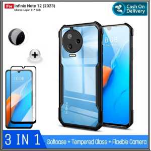 Paket 3IN1 Full Soft Case INFINIX NOTE 12 2023 INFINIX NOTE 12 VIP Soft Hard Casing Fusion Shockprooft Tpu HD Transparent Bening Premium Executive Quality Cover Free Tempered Glass Full Layar Dan Camera Pengiriman Cepat Promo Di AlvaCaseAcc