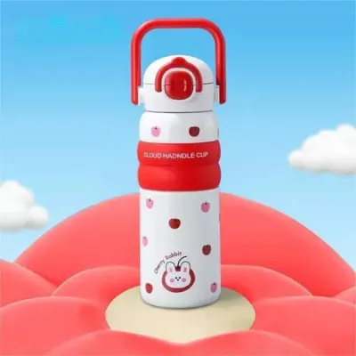 600ml 316 Stainless Steel Cartoon Thermos Cup with Straw Cute Kids Tumbler Student Water Bottle botol air tahan sejuk保温杯
