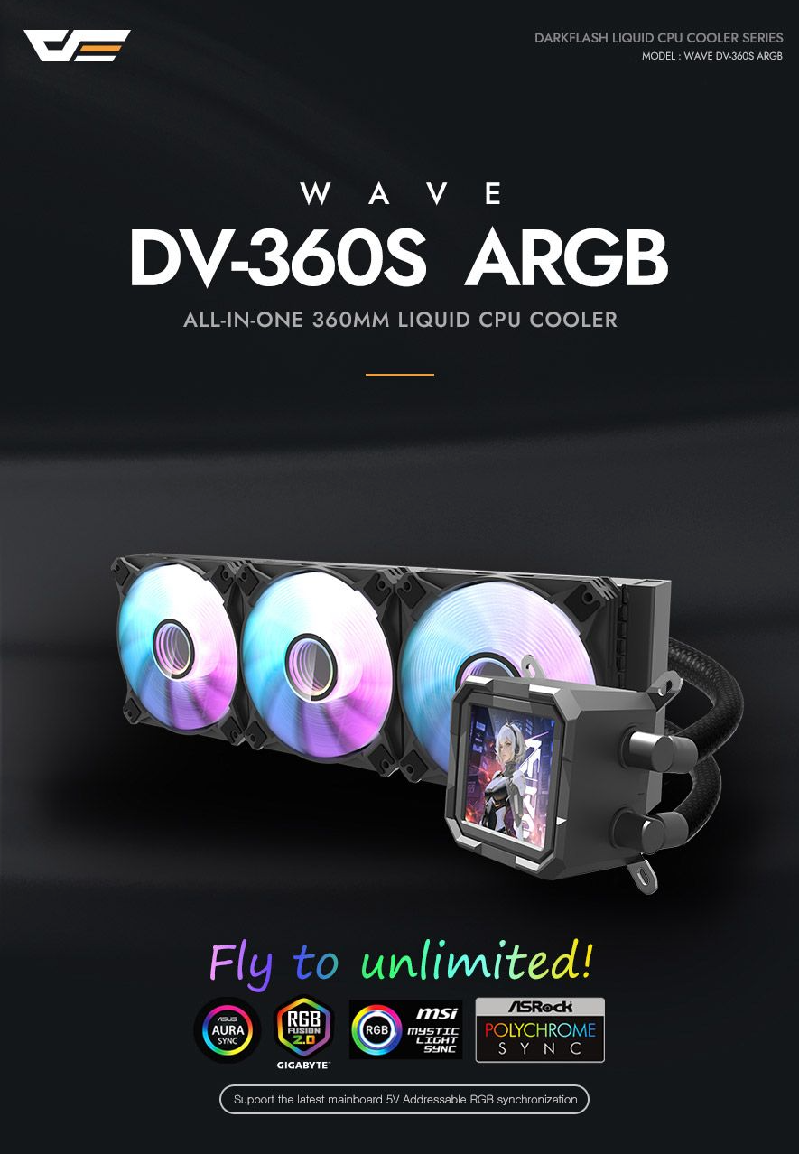 darkFlash Wave DV360S / D240S AIO Liquid CPU Cooler with IPS LCD Digital Display