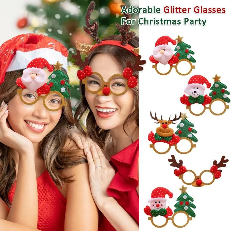 Glitter Christmas Glasses Holiday Party Glasses Frame Cartoon Santa Claus  Snowman Elk Eyeglasses Frames Christmas Decoration Prop For Adult Kids Xmas 
