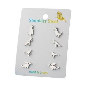 4 Pairs Fun Cartoon Dinosaur Earrings Stainless Steel Texture Ear Fashion Ear Pin Suitable for Daily Party Use