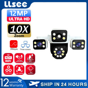 LLSEE 【 IPC360 】 Three lens wireless WiFi connection 12MP full HD CCTV camera PTZ pan tilt 360 ° monitoring WiFi waterproof color night vision two-way intercom CCTV camera