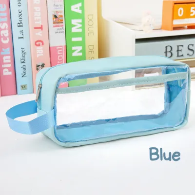 KAWA Kotak Pensil Transparan Tempat Alat Tulis Waterproof Kapasitas Besar Plastik Tebal Makeup Pouch Warna Pastel Macaroon Aesthetic Estetik